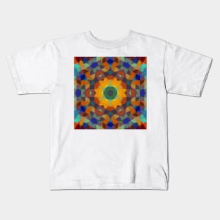 Retro Mandala Flower Blue Orange and Green Kids T-Shirt